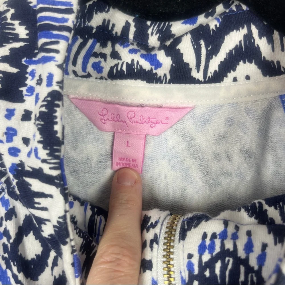 Lilly Pulitzer UPF 50+ Skipper Popover Dress Blue Ikat Oh My Cod Large